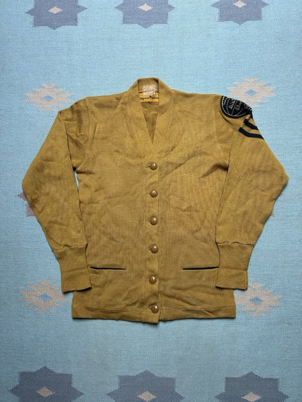 Vintage 1950s wool cardigan sweater varsity letterman Dehen Missouri gold small